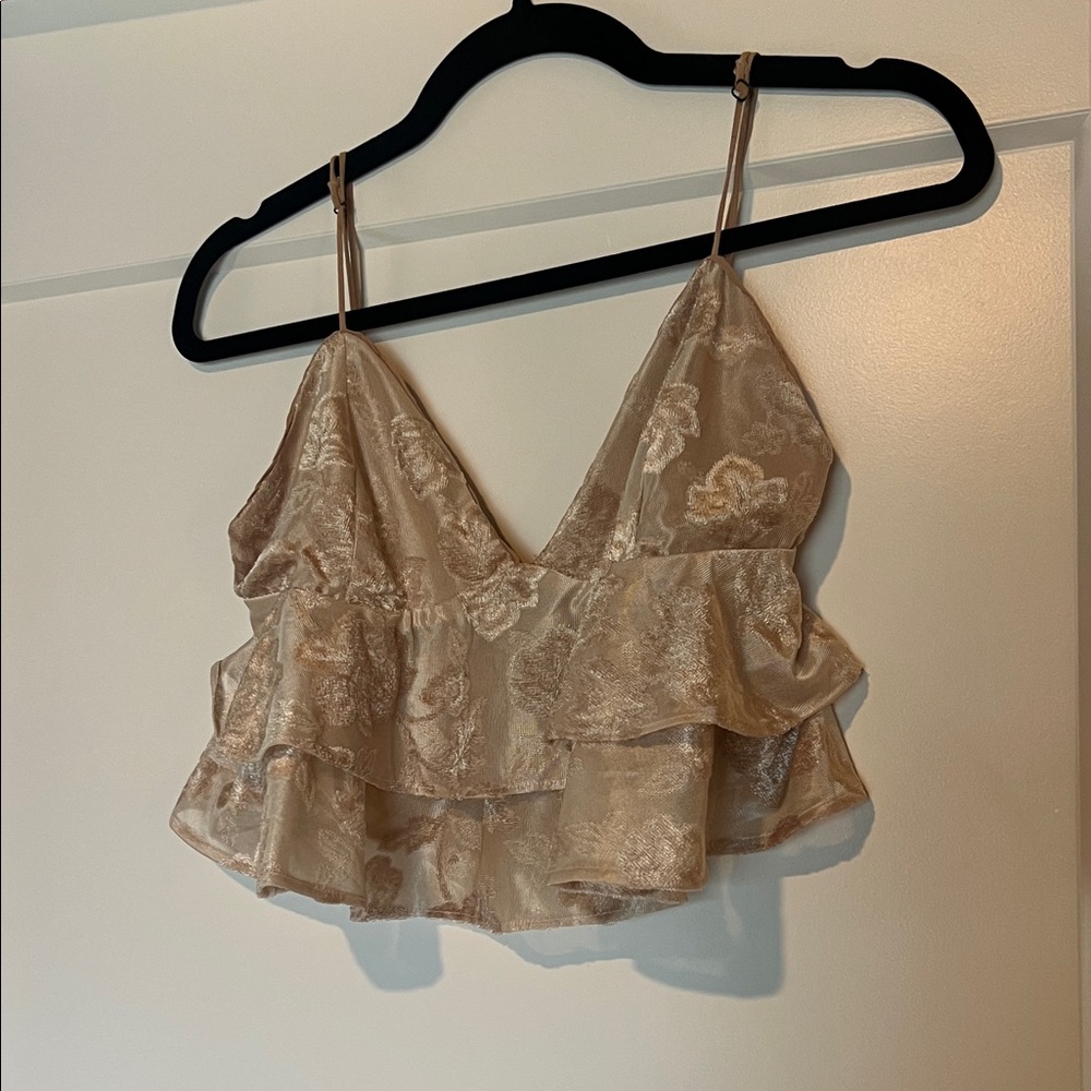 Dress Forum Floral Ruffle Top - Beige